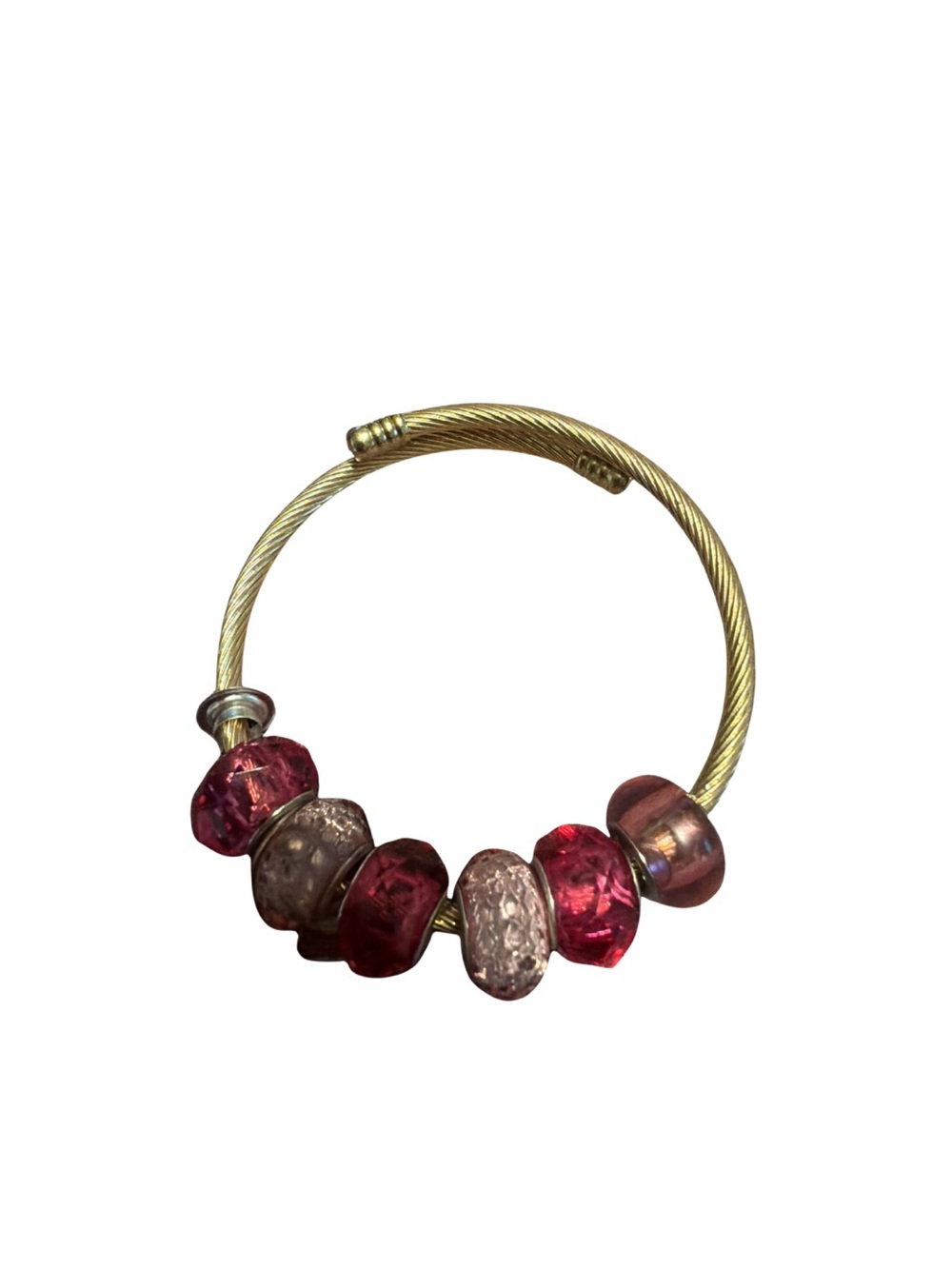 Gold Hoop Bracelet with Pink and Rose Glass Beads